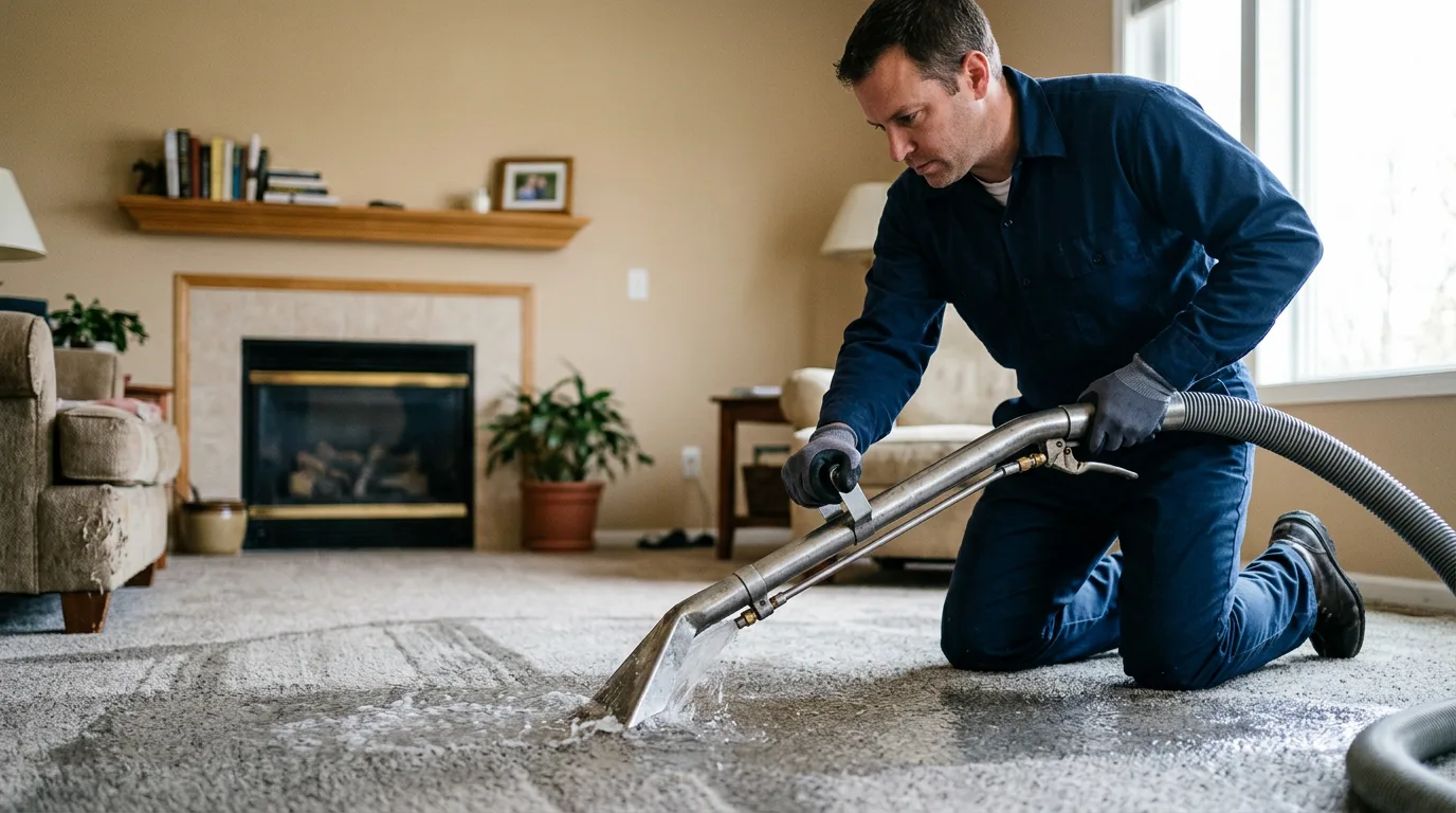 Water damage restoration technician working near Brule, WI